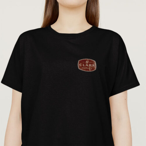 Black shirt with red clark cattle logo